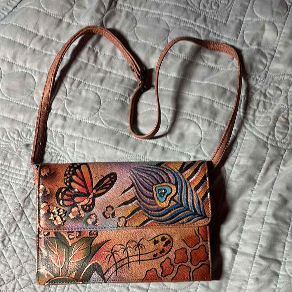 Anuschka Hand painted Leather Crossbody Bag